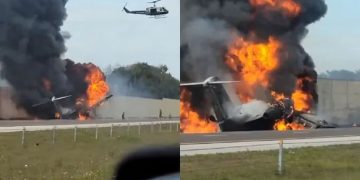 Avioneta cayó y ardió en llamas en plena autopista