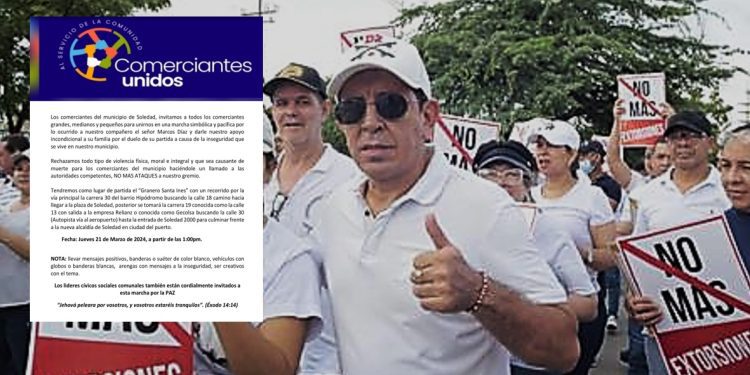 Comerciantes en Soledad marcharán este jueves 21 en protesta por muerte de Marcos Díaz