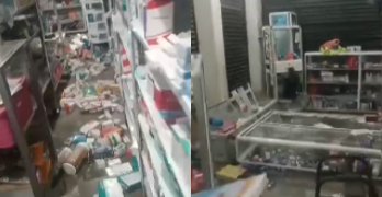 Así quedó esta droguería tras la explosión de una moto bomba en El Plateado, Argelia