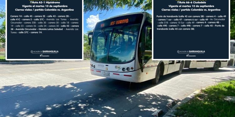 Transmetro modifica rutas A6-6 Ciudadela y A2-1 Hipódromo por partido de Colombia este martes debido a cierres viales