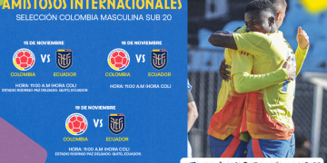 Confirmados los horarios de los amistosos internacionales de la Selección Colombia Sub-20 VS. Ecuador