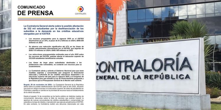Contraloría General alerta sobre posible afectación de 332,000 estudiantes por falta de financiación de créditos ICETEX