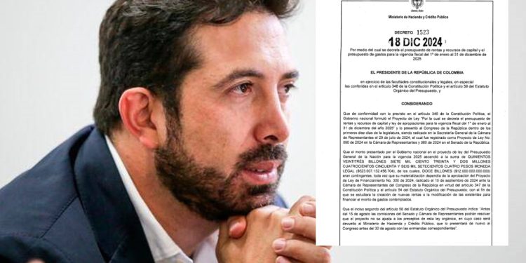 Gobierno decreta Presupuesto General de la Nación 2025 por $511 billones tras fallido proyecto de ley de financiamiento