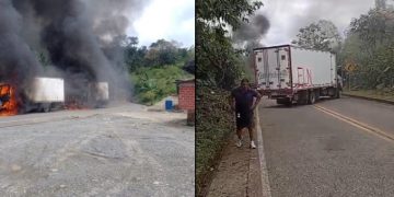 ELN incinera dos camiones de carga en la vía Quibdó – Medellín