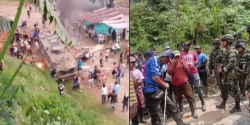 En Argelia, Cauca queman tanqueta y retienen a 30 uniformados