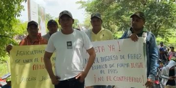 Arroceros de la Mojana bloquean vía en apoyo al paro nacional