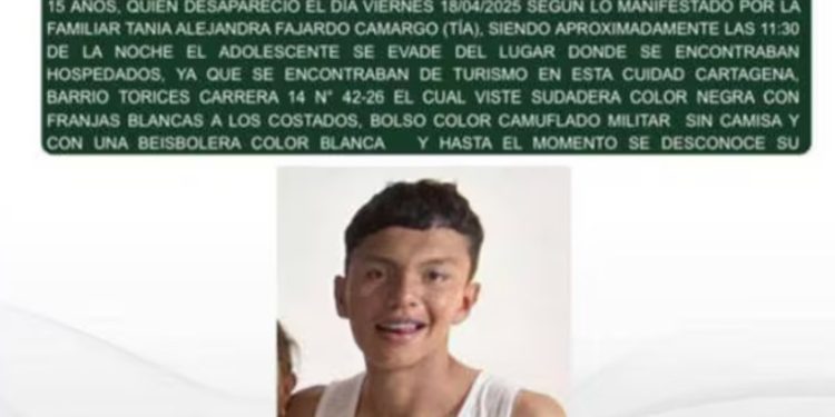 Desaparición en Cartagena: buscan a Dylan Ruiz, joven de 15 años que soñaba con conocer el mar