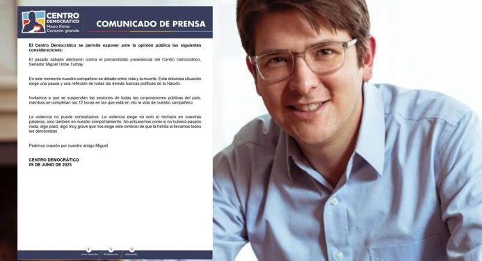 Centro Democrático pide suspensión de sesiones públicas por atentado a Miguel Uribe Turbay