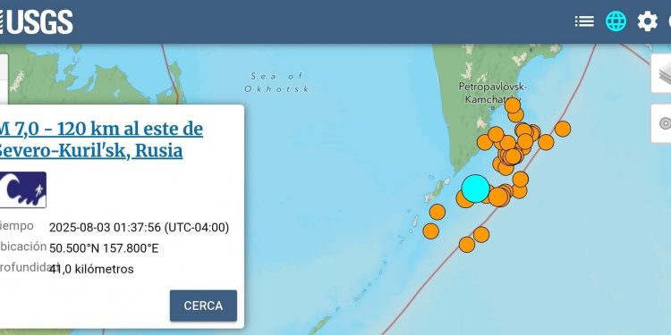 Fuerte sismo de magnitud 7.0 sacude el este de Severo-Kurilsk, Rusia