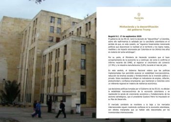 Ministerio de Hacienda asegura que descertificación de EE.UU. no afectará la economía colombiana