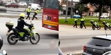 ¡Insólito! Policías protagonizan riña en plena vía pública de Bogotá