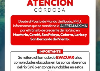 Ordenan evacuación inmediata en municipios ribereños por creciente súbita del río Sinú