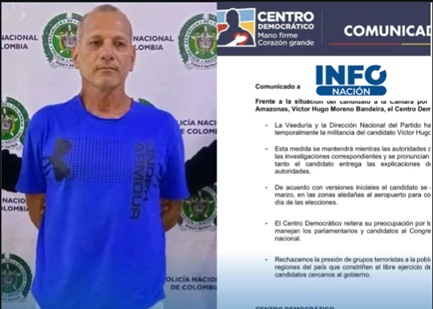 Centro Democrático suspende militancia de candidato Víctor Hugo Moreno tras su captura