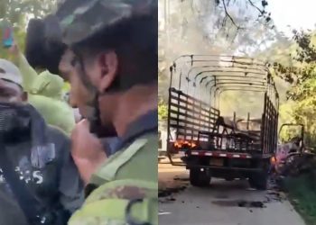 Denuncian ataque contra tropas y quema de vehículo policial durante operativo contra minería ilegal en Tolima