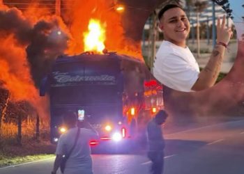 Bus de agrupación vallenata se incendió en carretera entre Bucaramanga y Riohacha