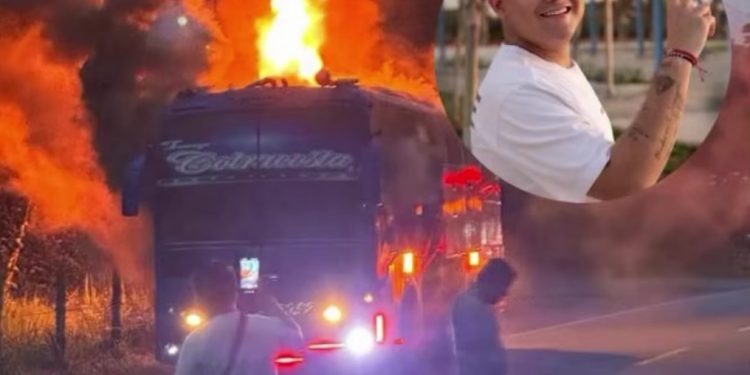 Bus de agrupación vallenata se incendió en carretera entre Bucaramanga y Riohacha