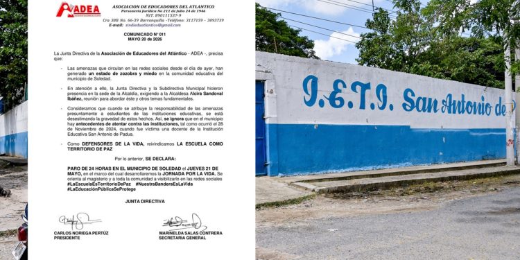 ADEA convoca paro de 24 horas en Soledad por amenazas contra la comunidad educativa