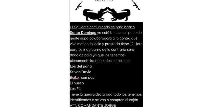 Alerta en Santo Domingo por circulación de panfleto con amenazas atribuidas a grupo criminal