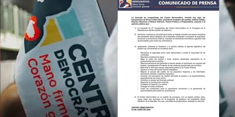 Centro Democrático se declara oficialmente partido de Gobierno tras elección de Abelardo de la Espriella