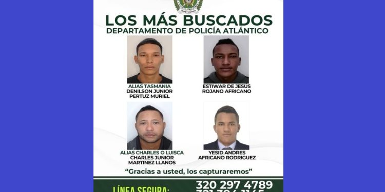Policía del Atlántico revela cartel de los 4 delincuentes más buscados en 18 municipios del departamento