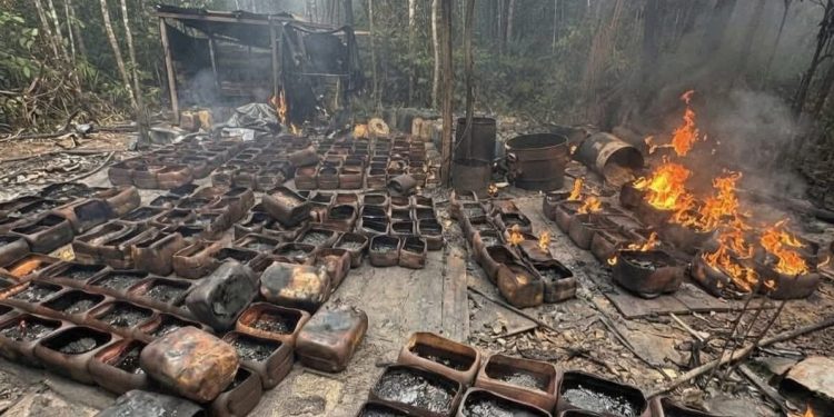 Ejército Nacional neutralizó más de 23 toneladas de permanganato de potasio utilizadas por el grupo armado Comandos de Frontera en Putumayo