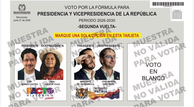Así quedó la tarjeta electoral con la que se elegirá al próximo presidente de Colombia