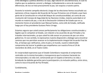 Antiguo secretariado de las Farc envía carta a De la Espriella y propone diálogo sobre el Acuerdo de Paz