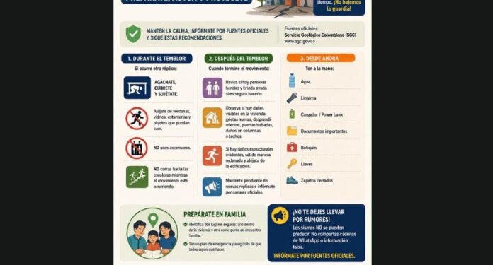 Sismo ocurrido: posibles réplicas. Prepárate, actúa y protégete