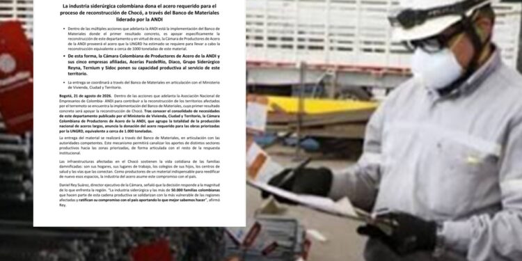 Empresas siderúrgicas donarán 1.000 toneladas de acero para reconstruir el Chocó