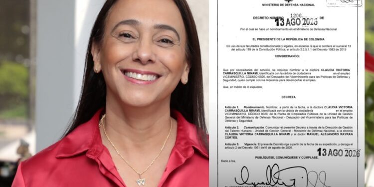Claudia Victoria Carrasquilla llega al Viceministerio de Defensa: Gobierno oficializa su nombramiento