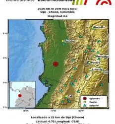 Chocó no deja de temblar: nuevo sismo de 2,6 se registra tras el terremoto de 7,4
