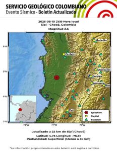 Chocó no deja de temblar: nuevo sismo de 2,6 se registra tras el terremoto de 7,4