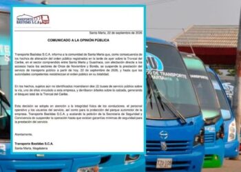 Transporte Bastidas suspende operaciones en Santa Marta por falta de garantías de seguridad