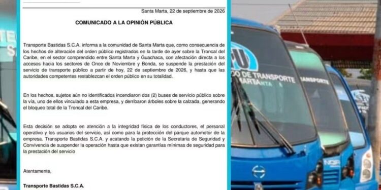 Transporte Bastidas suspende operaciones en Santa Marta por falta de garantías de seguridad