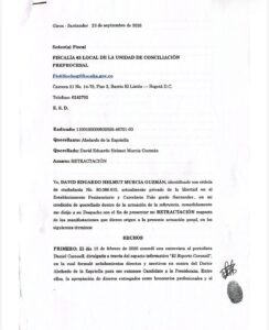 Esta fue la carta con la que David Murcia Guzmán se retractó de afirmaciones contra Abelardo De La Espriella