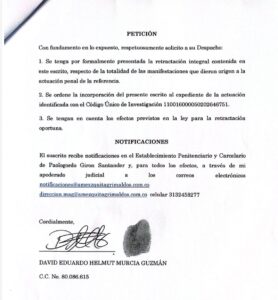 Esta fue la carta con la que David Murcia Guzmán se retractó de afirmaciones contra Abelardo De La Espriella