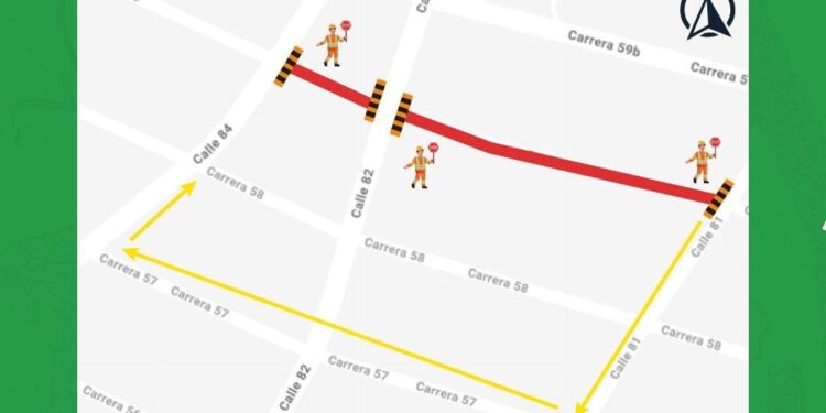 Cierre vial por obras de pavimentación y reconstrucción en tramos de la carrera 59 y calle 82