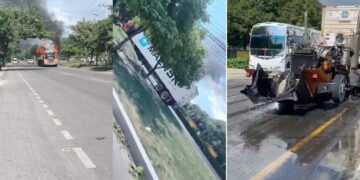 Incendian tractomula frente a la UCC en la Troncal del Caribe, en Santa Marta