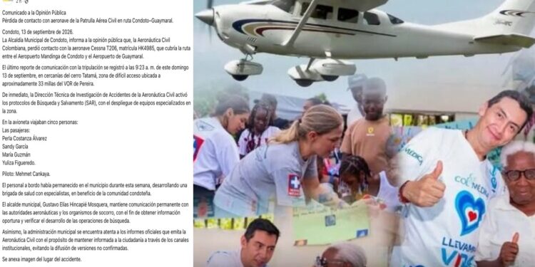 Confirman los cinco ocupantes de la avioneta que desapareció en la ruta Condoto–Guaymaral