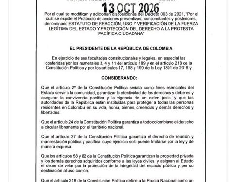 Decreto 1525: Gobierno de De La Espriella cambia las reglas de las protestas y amplía facultades de la Policía