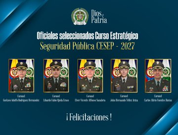Cinco oficiales de la Armada Nacional fueron seleccionados para el Curso de Altos Estudios Militares 2027