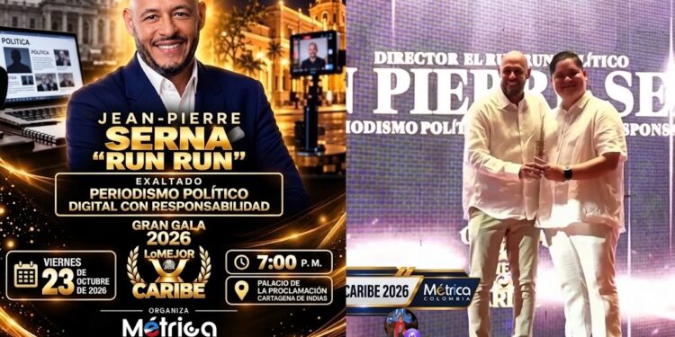 Jean Pierre Serna, exaltado en Cartagena como mejor periodista político digital con responsabilidad en la Gran Gala Lo Mejor del Caribe 2026